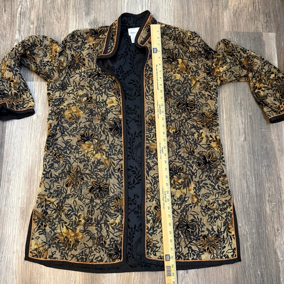 Coldwater Creek Women L Embroidered Floral Reversible Kimono Jacket Gold Black - Picture 7 of 9